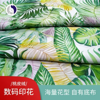 北欧美风印花布热带雨林森系桃皮绒数码印服装沙发抱枕垫桌布面料