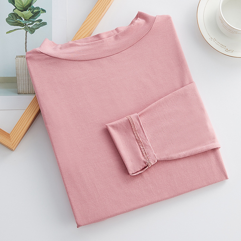 Modal medio cuello alto manga larga que basa la camisa para las mujeres otoño e invierno nuevo estilo coreano camiseta delgada suelta más tamaño superior image 12