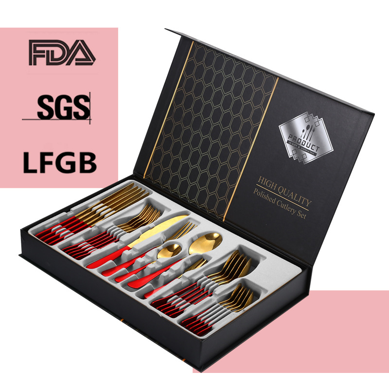 1010 cinco piezas principales transfronteriza cuchillo de comida occidental, tenedor y cuchara traje de caja de regalo