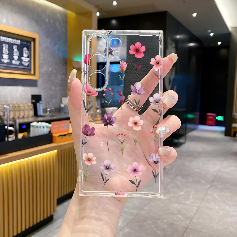 North American Station List Simple Floral Design Suitable for Samsung S25 Transparent Full-Cover Galaxy S23 Premium Phone Case for Women