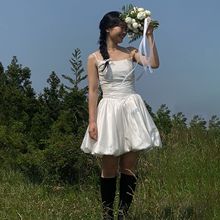 韩式轻婚纱塔夫绸吊带简约高级感小个子蓬蓬裙短款宴会气质小礼服