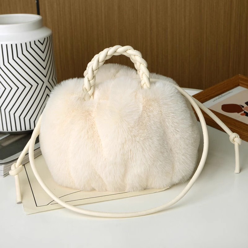 New Plush Bag, Imitation Rabbit Fur, Cute Pumpkin Bag, Hand-Held Women's Bag, Autumn and Winter Cloud-Style Shoulder Crossbody Bag New Plush Bag, Imitation Rabbit Fur, Cute Pumpkin Bag, Hand-Held Women's Bag, Autumn and Winter Cloud-Style Shoulder Crossbody Bag