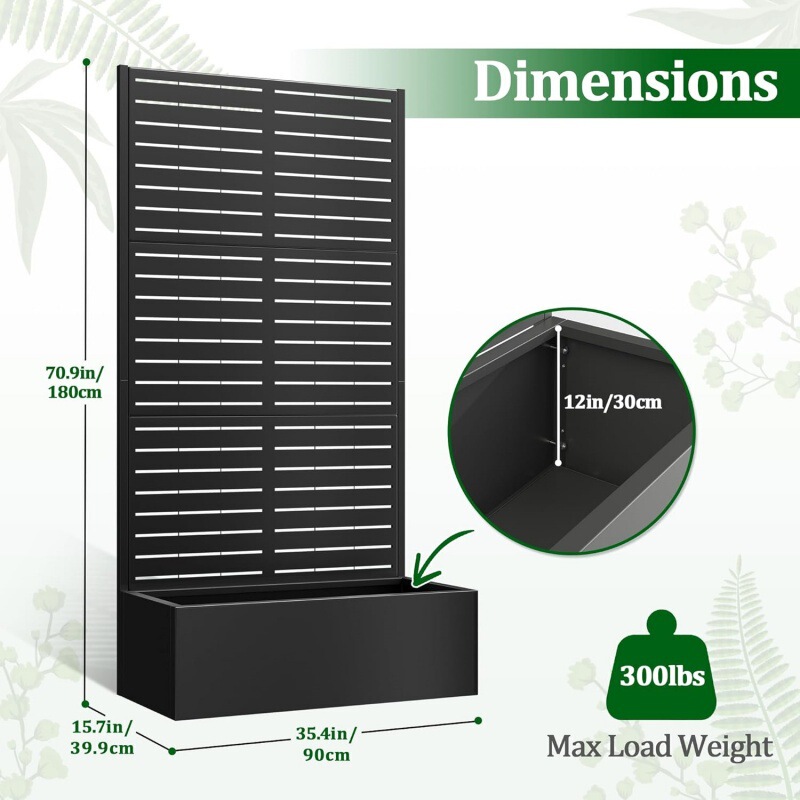 Flower Bed Flower Pot Box with Vine Frame Elevated Garden Bed Courtyard Privacy Flower Pot Climbing Plant Flower Vegetable Planting Box