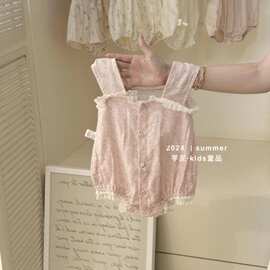 2024新款夏季女宝宝无袖洋气吊带包屁衣可爱爬服儿童夏装外出服潮