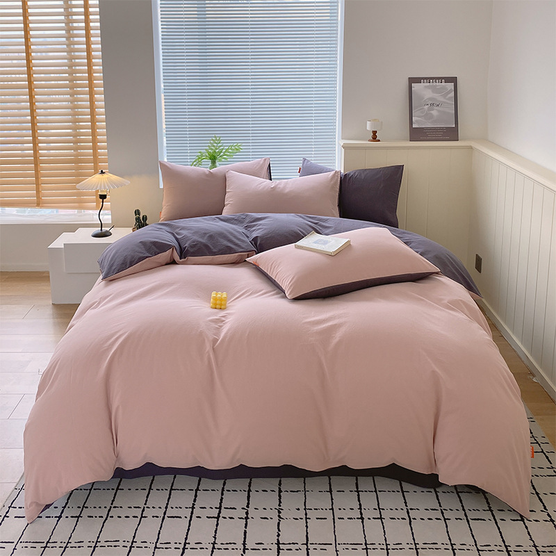 Madre y bebé clase A simple de color sólido doblemente todo el algodón lavado con agua cuatro piezas de algodón dormitorio de estudiantes tres piezas de sábanas cubiertas