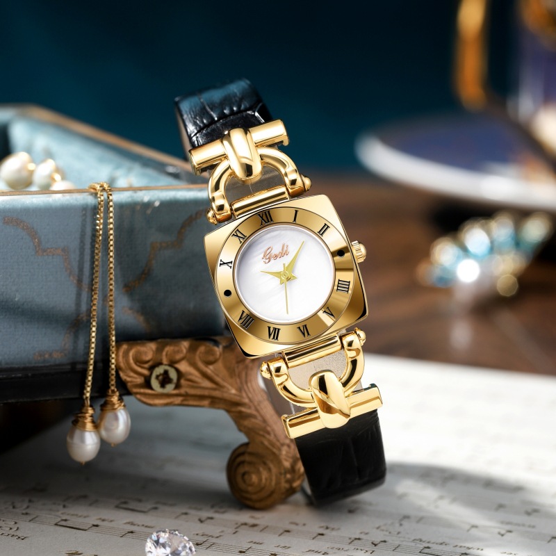 31g Weight Tempered Glass Mirror Material Imitation Leather Strap Material Watch Classification Pointer Display Type Buckle Buckle Style Vacation Simple Style Solid Color Buckle Quartz Watch Women's Watches