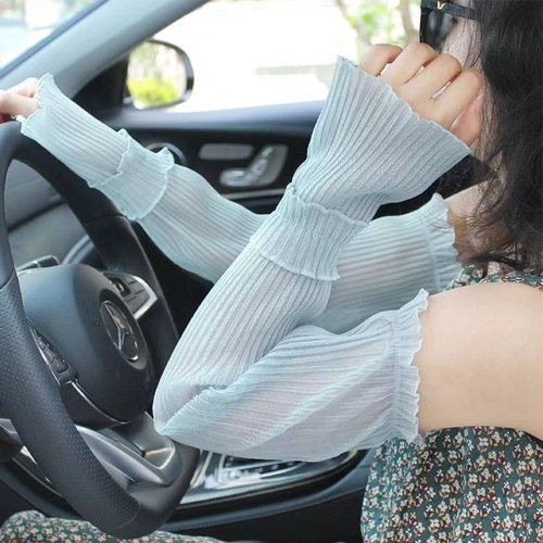 Summer Women Sun Protection Sleeve Covers UV Protection Arm Sleeves for Driving Net Lace Edge Thin Ribbons Loose Plus Size Ice Sleeve