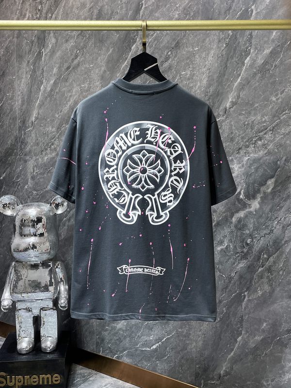 24クロスボーダートレンディブランドCh Crow*Horseshoe SanskritラウンドネックTシャツ半袖万能男女Tシャツスポット卸売|undefined