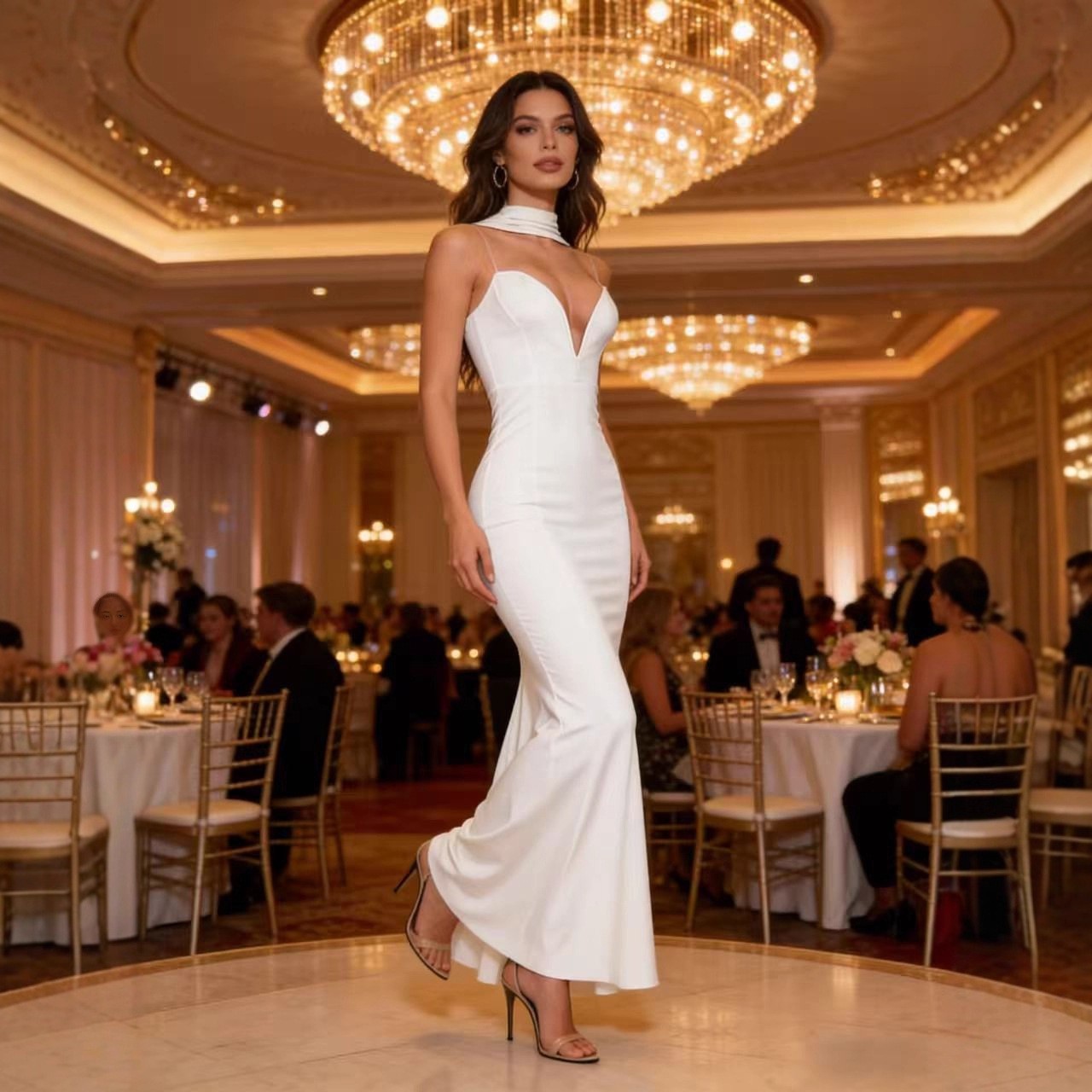 Robe de soirée dos nu avec décolleté en v et coupe sirène_voghion.com