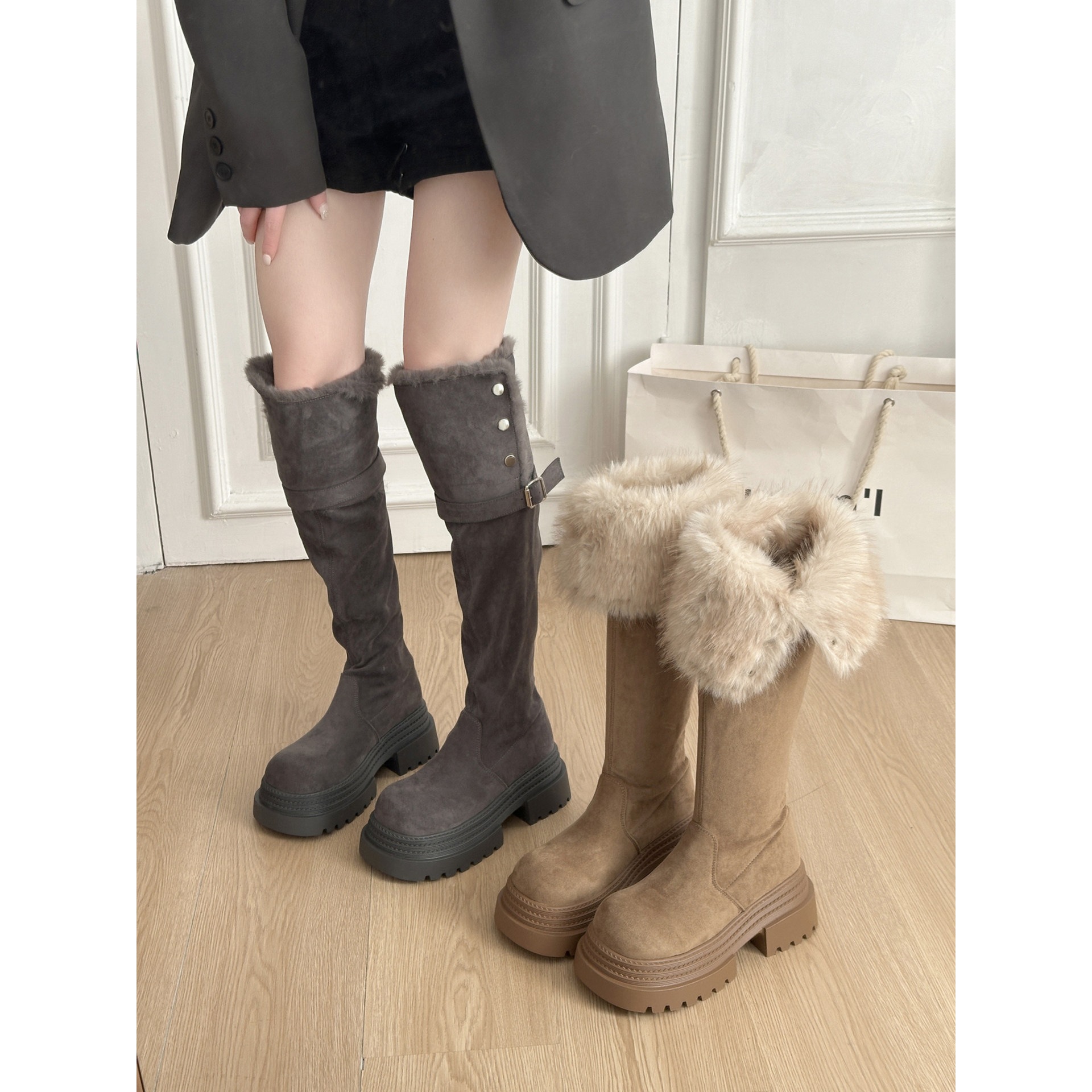 Retro keep warm boots platform