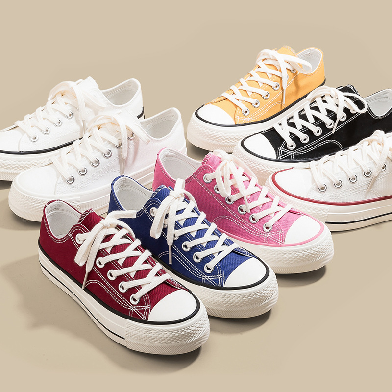 Japón Okazama Kuryu arroz grueso con suela elevada zapatos de lona rosa para niñas estudiantes coreanas con suela de goma vulcanizada.