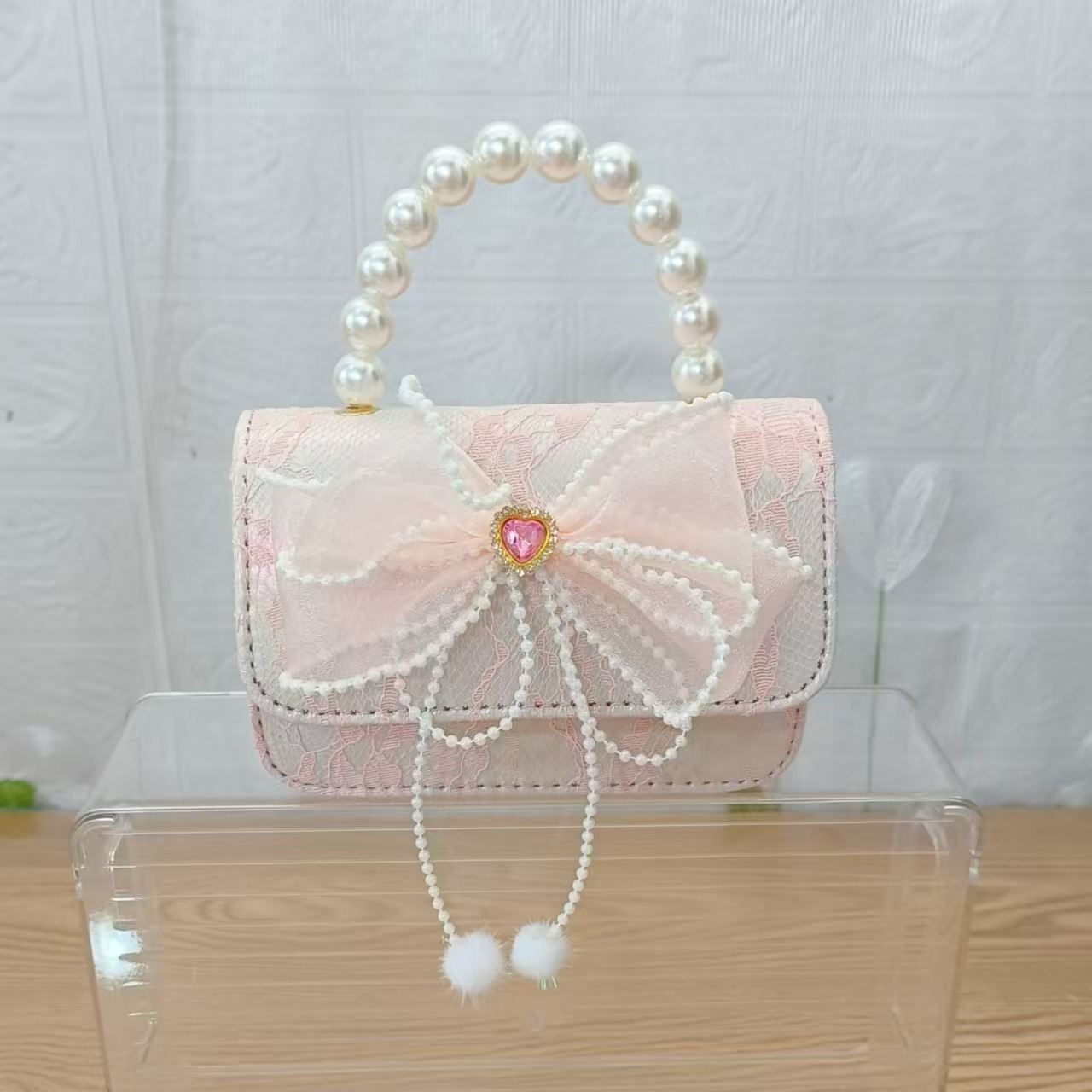Bolsa de arco princesa bolso de perlas bolso de mano cadena bolso de cinturón pequeño viento bolso de niñas bolso de regalo del día de los niños bolso pequeño
