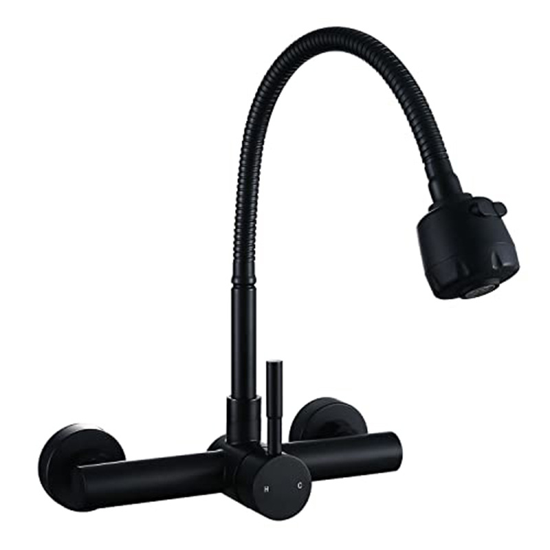 Grifo de cocina de pared de acero inoxidable 304, fregona, lavabo, lavabo, lavabo, lavabo, grifo de agua caliente y fría universal negro