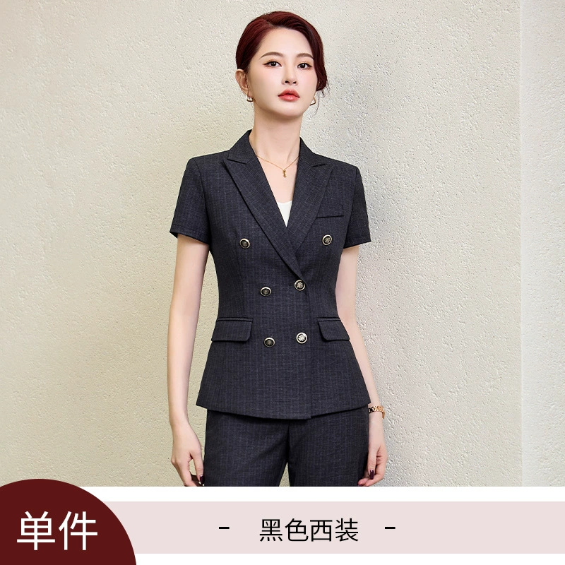 Gray double-breasted suit suit women's work clothes slim business manager goddess style professional wear women's skirt work clothes