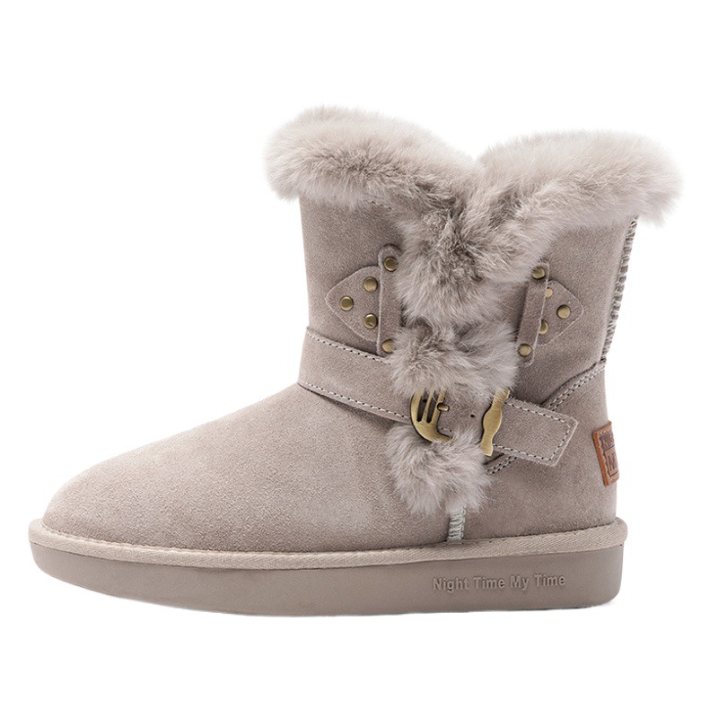 Botas de nieve Augu Shiden para mujer, nuevas botas de invierno 2025 a media pantorrilla, botines cortos, zapatos de invierno con suela gruesa y forro de algodón afelpado