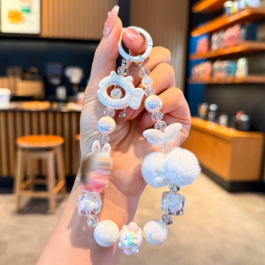 부부토끼털볼팔찌-*펄화이트*