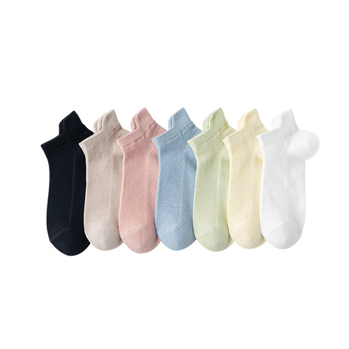 Women's Short Socks Spring and Summer Thin Cotton Mesh Breathable Ear Socks Non-Slip Ship Socks with Low Mouth