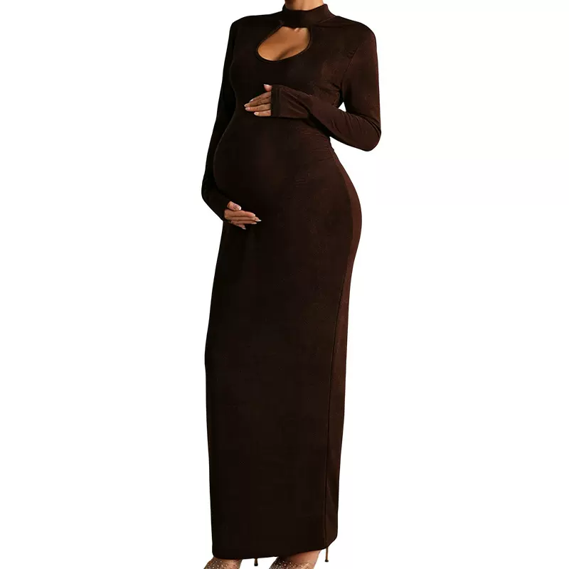 欧美跨境孕妇连衣裙秋冬季辣妹风长袖包臀长裙大码显瘦气质孕妈裙