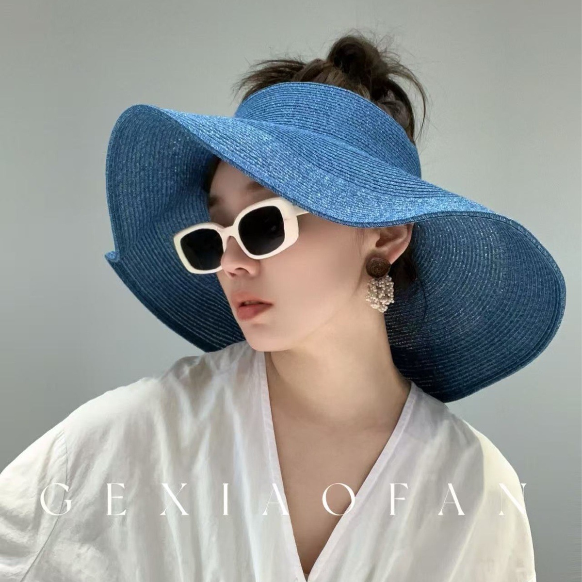 Hepburn Style Wide-brimmed For Summer, Open-top Sunshade Large Head Circumference, Summer Sun Protection Hat, Foldable Straw Hat_voghion.com