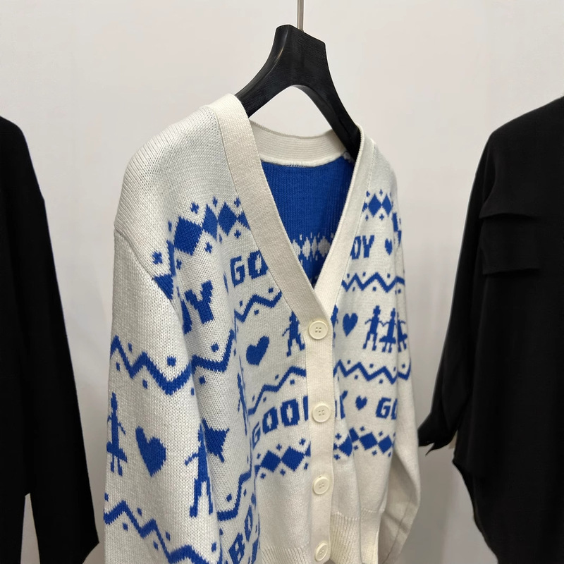 Tail Single GB Jacquard Cotton Cashmere Warm V-neck Contrast Jacquard Knit Cardigan