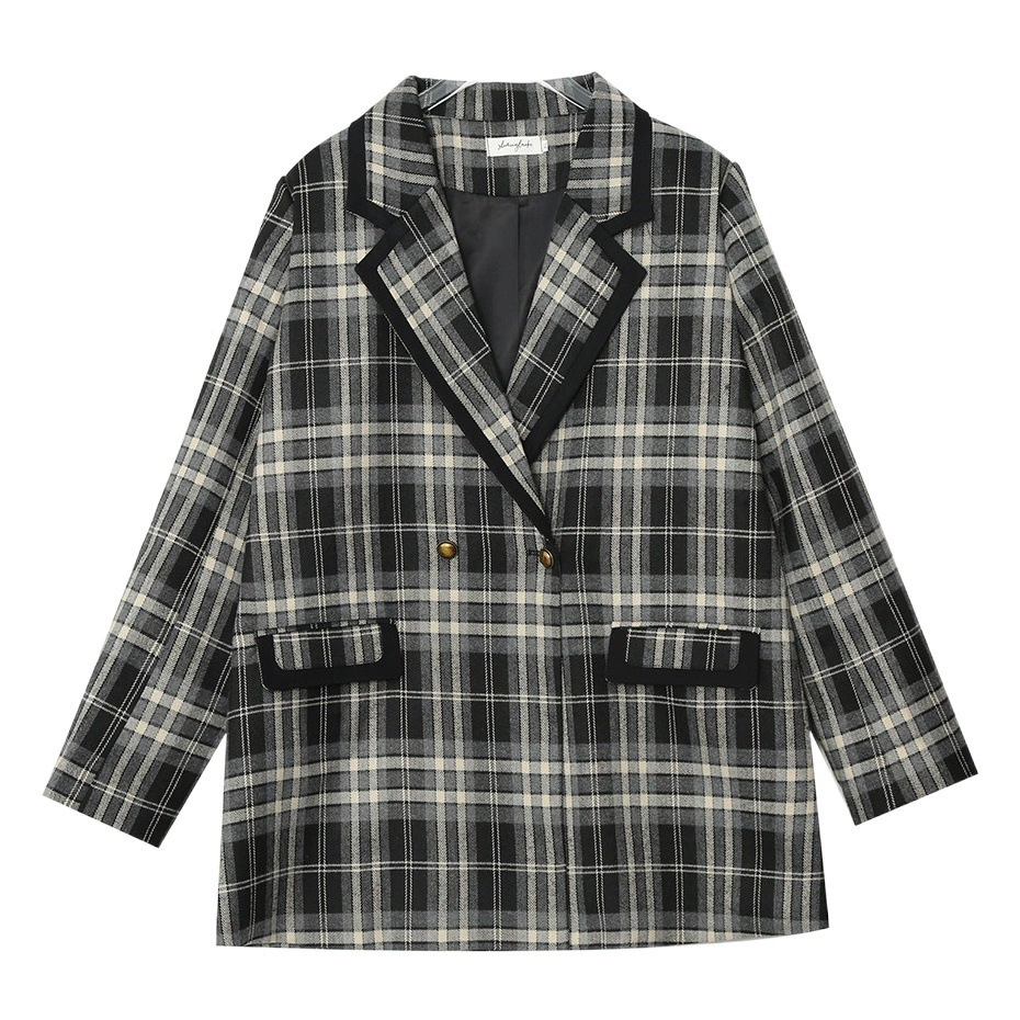 A0068 Xuanchen пухлые Большие размеры корейский стиль пригородный OL винтажный клетчатый костюм весна 200 кг длинное короткое Свободное пальто