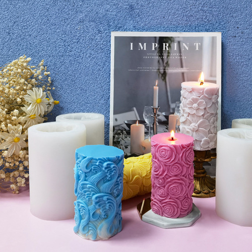 Sanxin Sea Wave Cylindrical Scented Candle Silicone Mold for DIY Rose Flower, Gypsum Decorations, and Diffuser Stones – Cylindrical Molding Tool