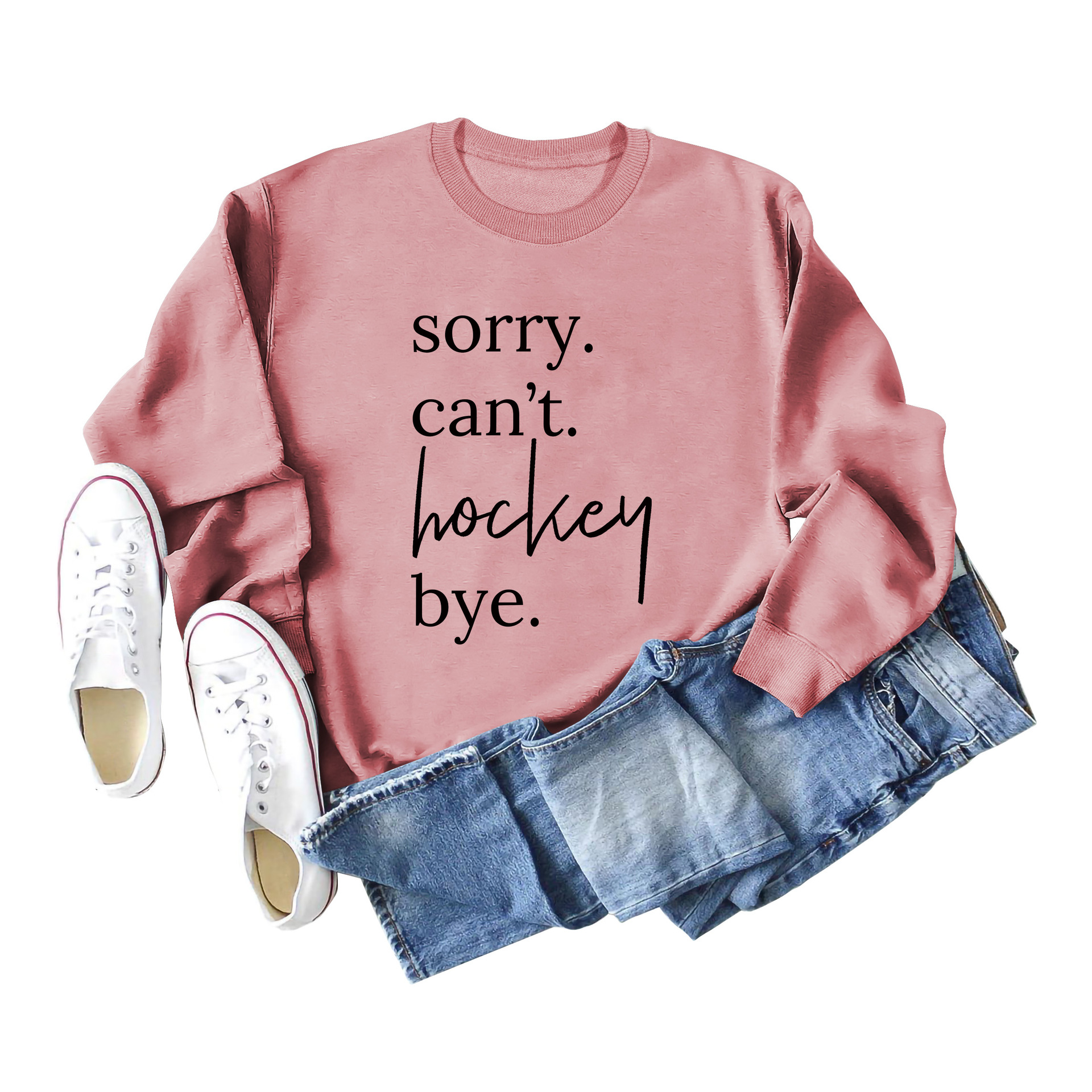 Comercio exterior transfronterizo casual manga larga Sorry't Hockey Bye suéter suelto de cuello redondo para mujer europea y americana