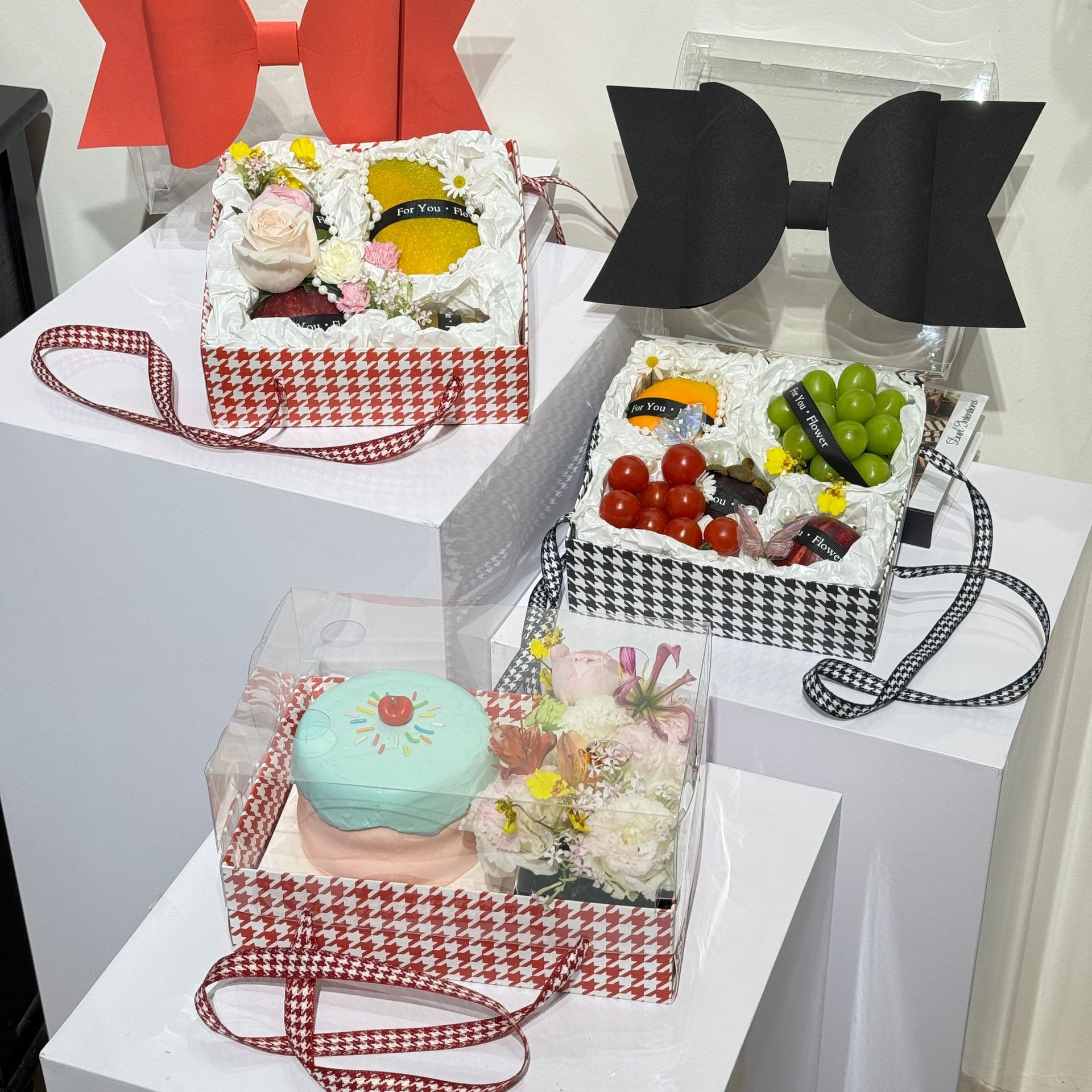 鲜花水果礼盒手拎蝴蝶结花盒手提鲜花蛋糕盒伴手礼品盒花艺包装盒