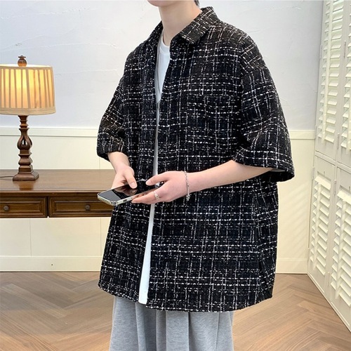 Xiao Xiang style plaid short-sleeved shirt men's trendy brand summer high-end cool and stylish oversized youth shirt jacket