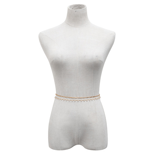 Temperament and fashionable imitation pearl tassel double-layer waist chain, simple cross chain body chain for women, European and American cross-border jewelry