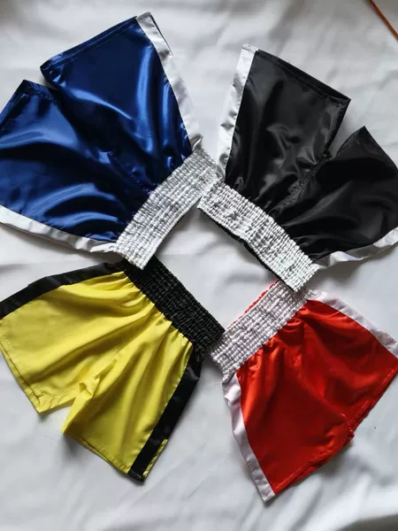 New boxing shorts available in four colors, lightweight, breathable, loose fit, customizable, and available for dropshipping