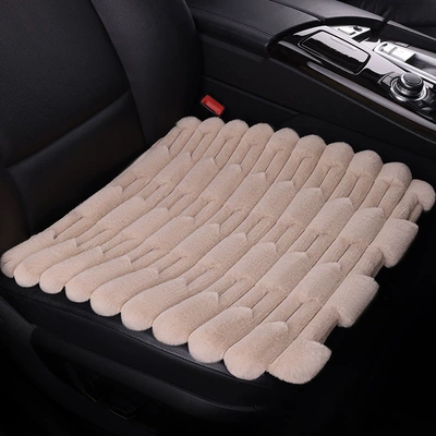 Cross-border winter car seat cushions, featuring a bamboo fiber plush design, are a popular three-piece set that provides extra warmth and comfort for the rear seats (Wool pad) - khaki-single-seat