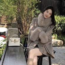 法式名媛风轻奢新年战袍秋冬款袖口毛毛袖毛领气质毛呢大衣女百搭