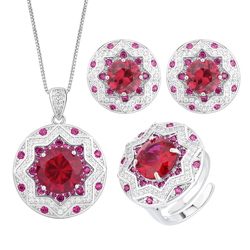 2025 nuevo estilo Zhuang Shengsheng joyería fondo de cobre chapado en oro simulación corindón rojo temperamento redondo traje de lujo ligero mujer 10-8mm