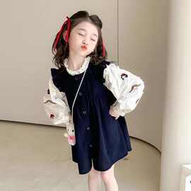 女童春秋裙子套装秋装2025新款儿童洋气卡通连衣裙宝宝衬衫两件套
