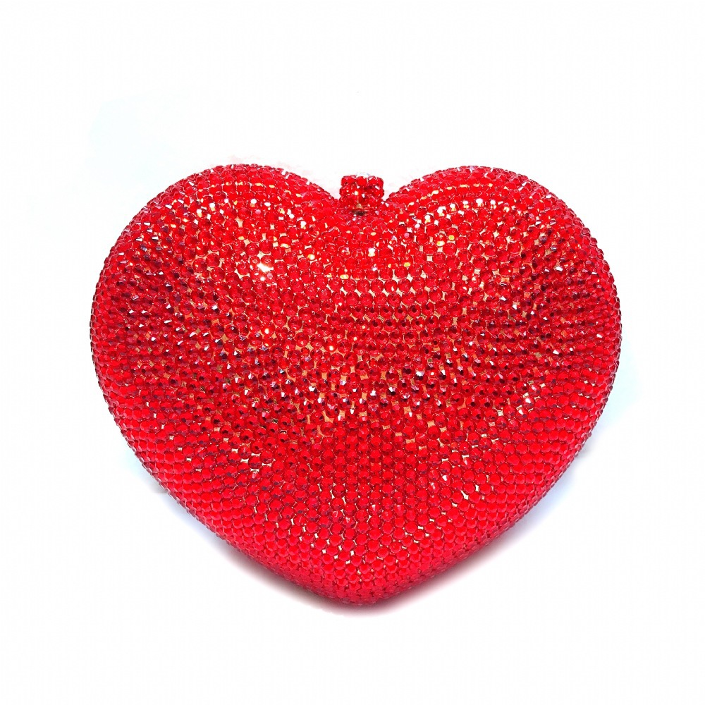 * corazón rojo de diamante en forma de paquete de cena lleno de diamantes bolsas de mano de amor bolsas de caja dura bolsas de vestido de banquete bolsas de mujer