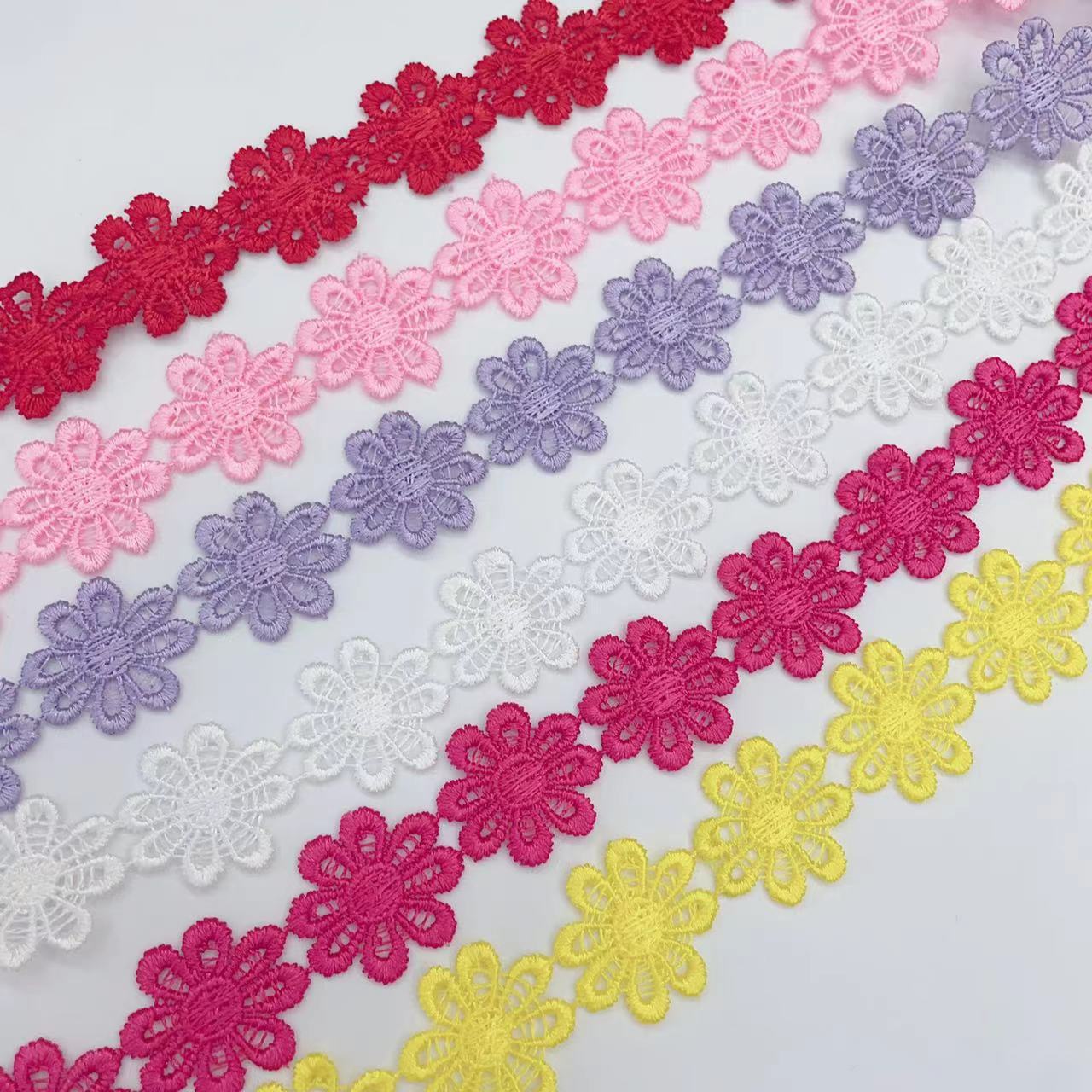 现货供应 2.5c m单色米字花水溶花边 颜色齐全 刺绣花边 服装辅