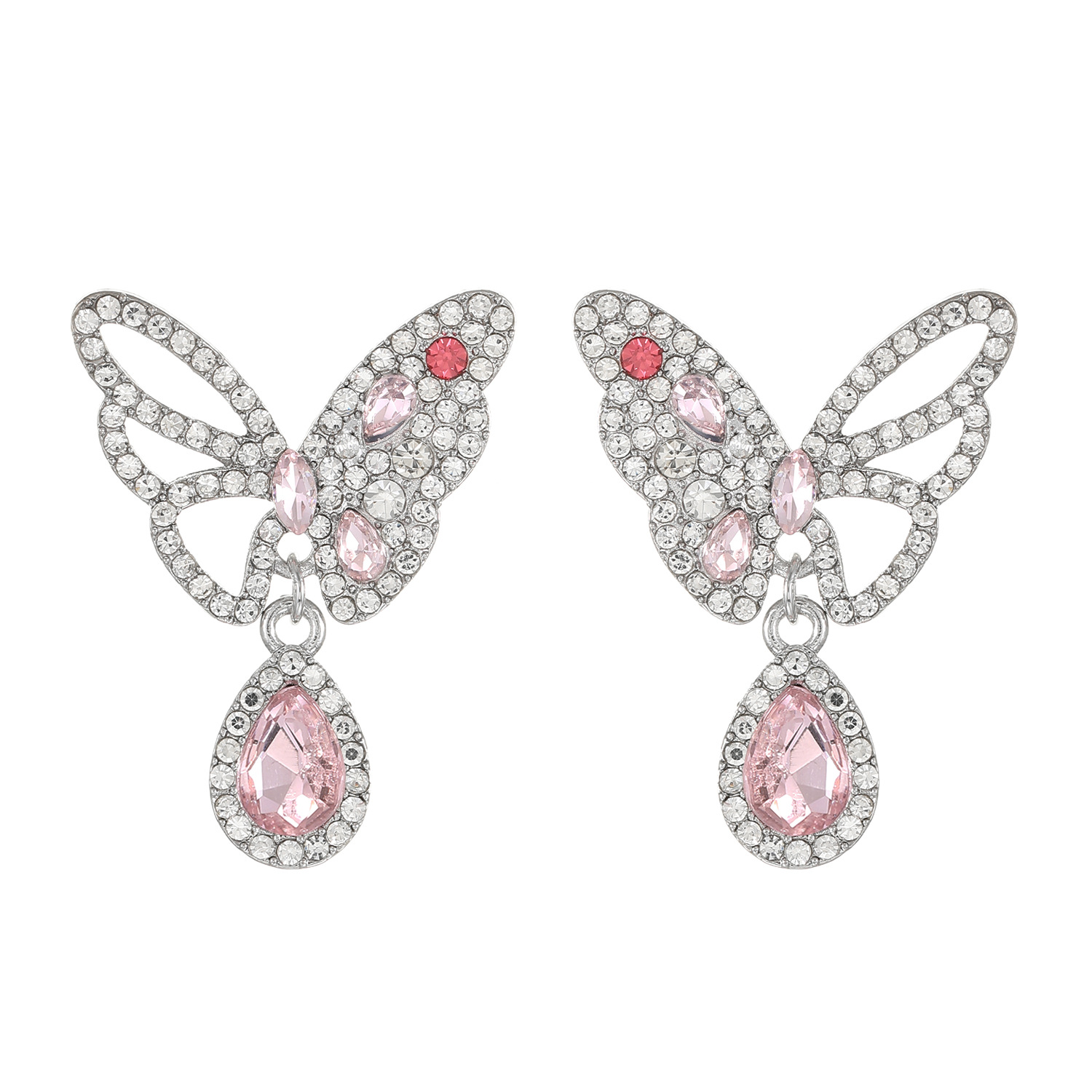 New Pink Full Diamond Butterfly For Women, Simple And Unique Sweet Cool Style, Fairy Alloy Earrings_voghion.com