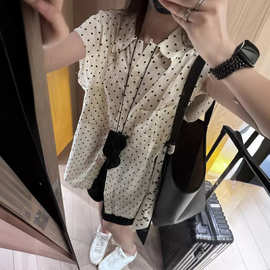 松弛少女感法式波点毛边设计亚麻无袖衬衫