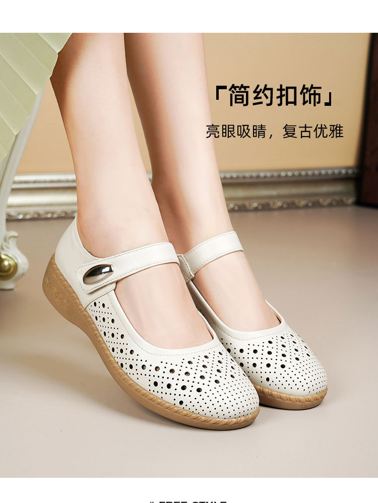 Sandal nữ da thật gót thấp quai chữ V đế mềm — Màu đen chi tiết 21