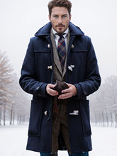 秋冬款加厚呢子外套欧美外贸男装潮流中长款翻领牛角扣大衣