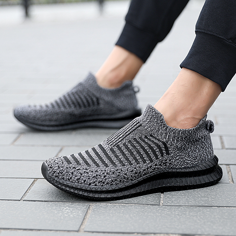 2021 Cross-border New Knitted Mesh Fabric Breathable Lightweight Running Men's Shoes, Slip-on Large Men's Casual Sports Shoes