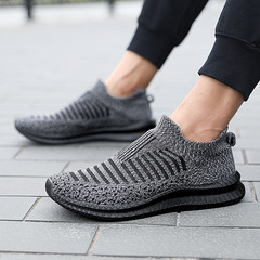 2021 Cross-border New Knitted Mesh Fabric Breathable Lightweight Running Men's Shoes, Slip-on Large Men's Casual Sports Shoes