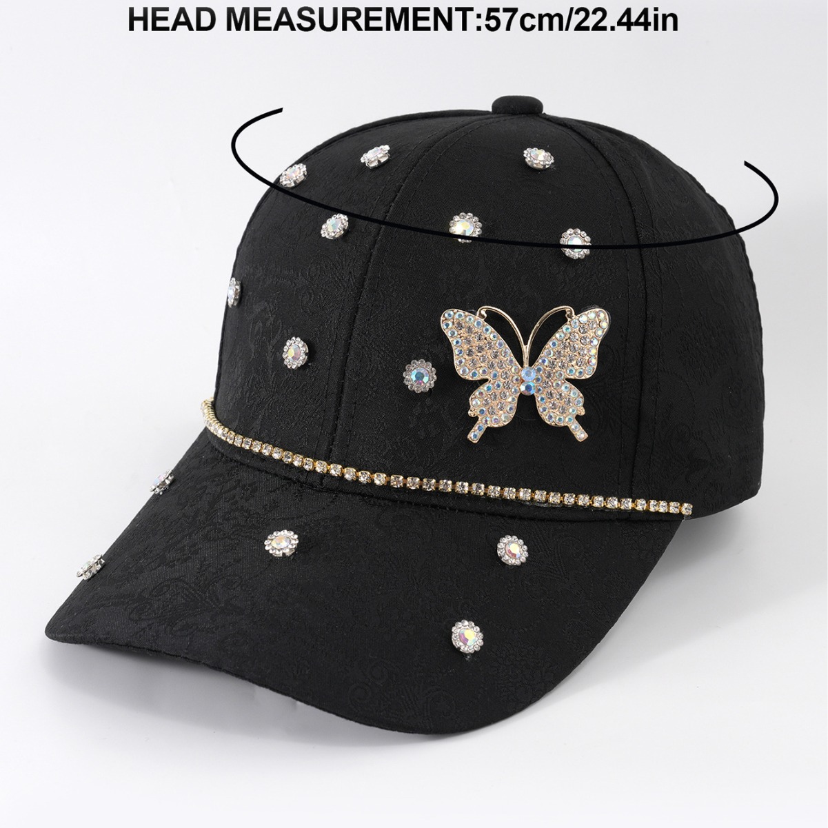 Hombres y mujeres pareja sombrero de béisbol hecho a mano con diamantes lindos mariposa flash flor accesorios de gemas de moda callejera citas