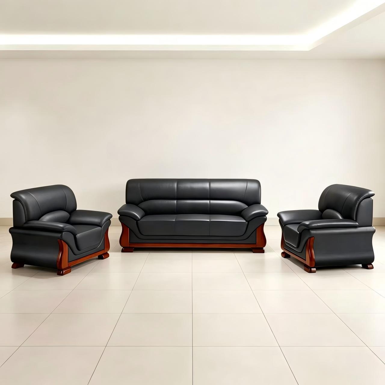 Office sofa and coffee table set, simple business reception area, Chinese-style three-seater lounge sofa, Foshan