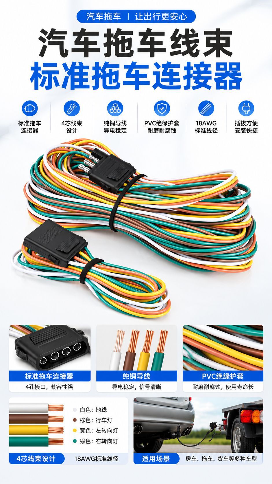 Cross-Border Universal Car Wiring Harness Adapter Cable for European and American Vehicles, Suitable for Pickup Trucks and Rvs