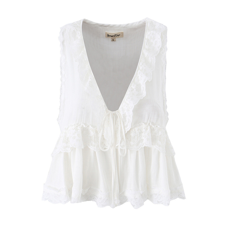 French-Style V-Neck Beaded Lace-Trimmed White Camisole Top 2026 Summer New Atmospheric Top French-Style V-Neck Beaded Lace-Trimmed White Camisole Top 2026 Summer New Atmospheric Top