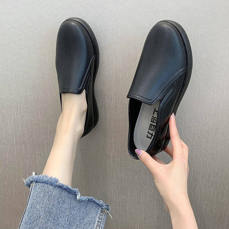 진부 주방 작업 신발 여성 요리사 전문 블랙 소프트 하단 미끄럼 비 우화 작업 방수 물 얕은 입