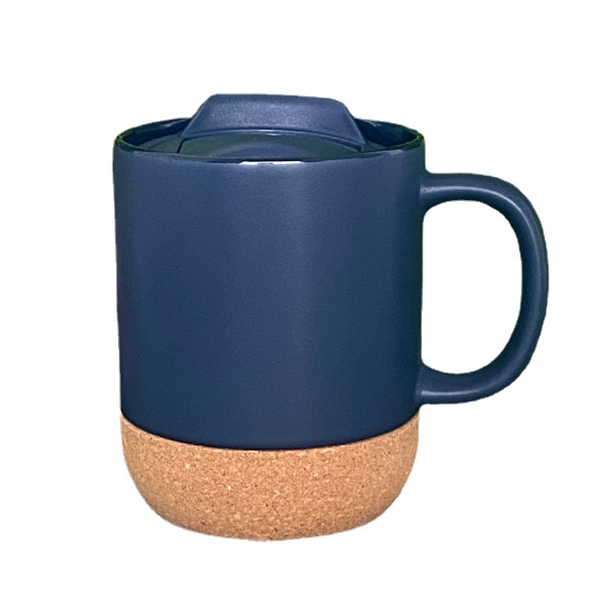 Procesamiento personalizado de tazas y jarras de cerámica con base de corcho multicolor para exportación, se pueden usar como regalos creativos para comercio electrónico transfronterizo con personalización de logotipo.