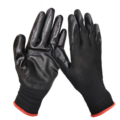Manufacturer blank blue rubber nitrile oil-resistant gloves Flat hanging rubber-dipped oil-proof line rubber-coated oil-resistant gloves